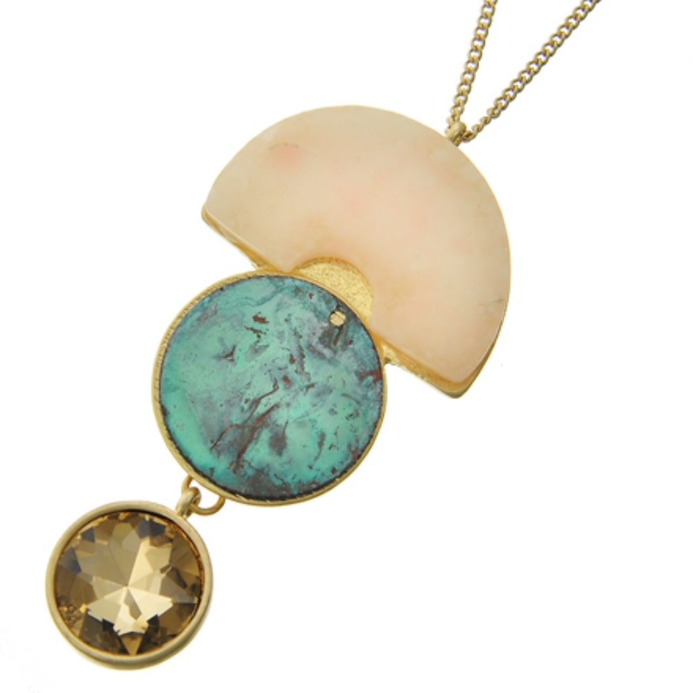 long stone and glass geometric pendant
